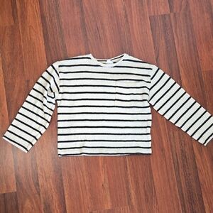 Zara Kids Black & White Striped Long Sleeve Tee | Girls 9–10